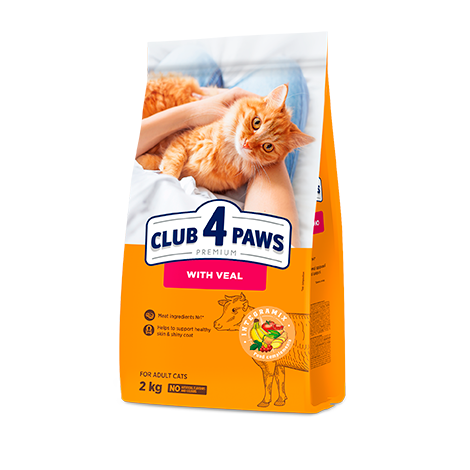 CLUB 4 PAWS Преміум "З Телятиною". Повнораціонний сухий корм для дорослих котів