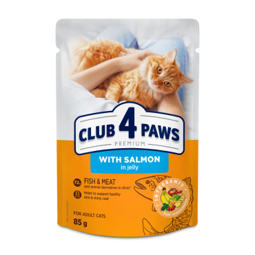 CLUB 4 PAWS Преміум "З лососем у желе". Повнораціонний консервований корм для дорослих котів
