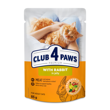 CLUB 4 PAWS Преміум "З кроликом у желе". Повнораціонний консервований корм для дорослих котів