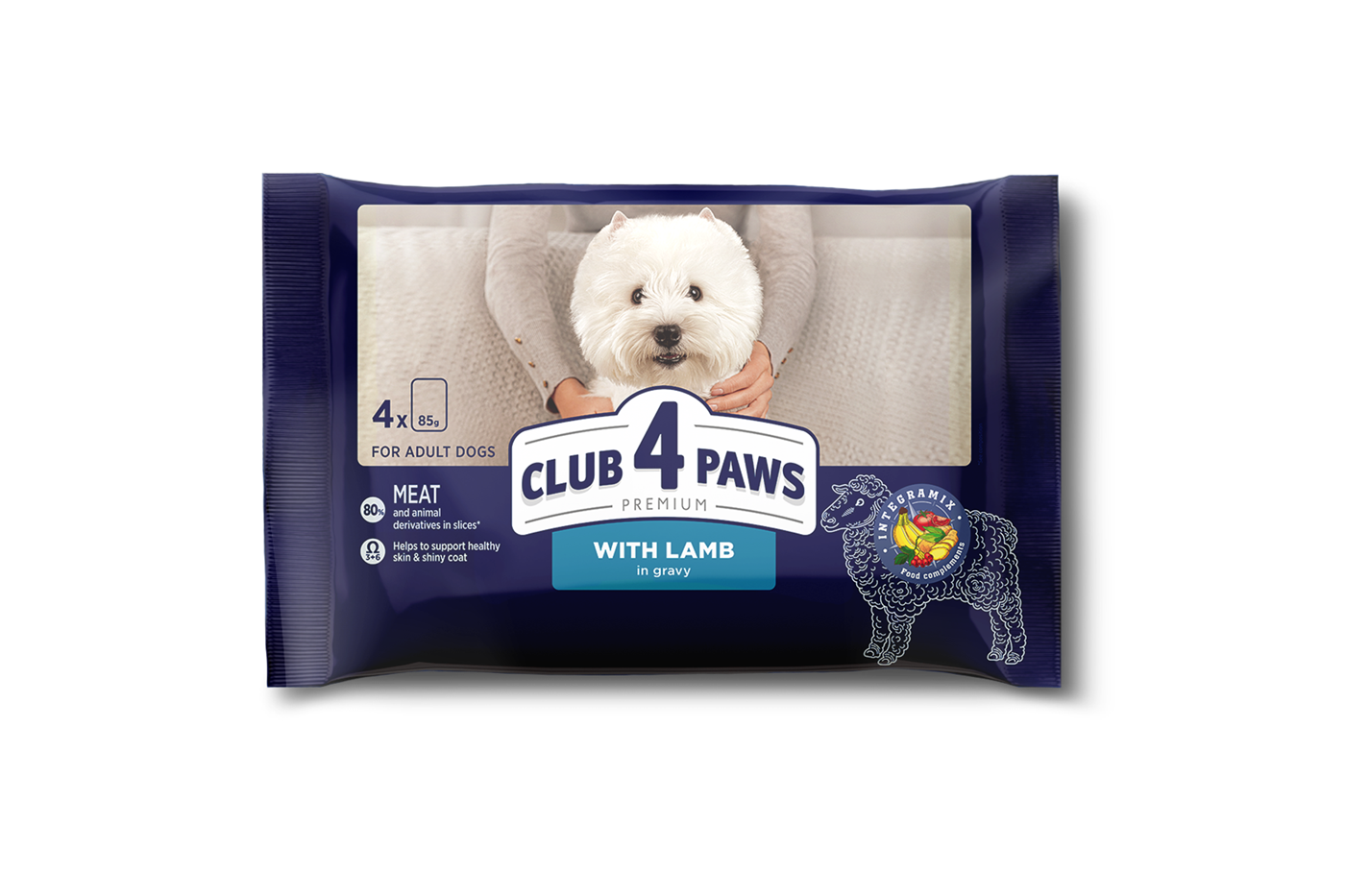Set CLUB 4 PAWS PREMIUM "WITH LAMB IN GRAVY". COMPLETE CANNED PET FOOD FOR ADULT DOGS OF SMALL BREEDS  (х4)