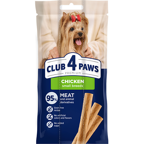 CLUB 4 PAWS Premium Meaty stick: Chicken. Complementary pet food for adult dogs of small breeds (3 х 0,012 kg), 0,036 kg