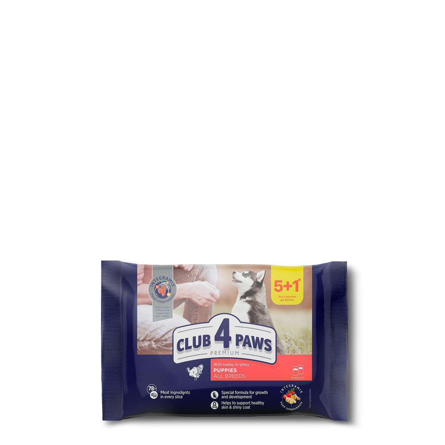 CLUB 4 PAWS PREMIUM For puppies "With turkey in gravy". Complete canned pet food