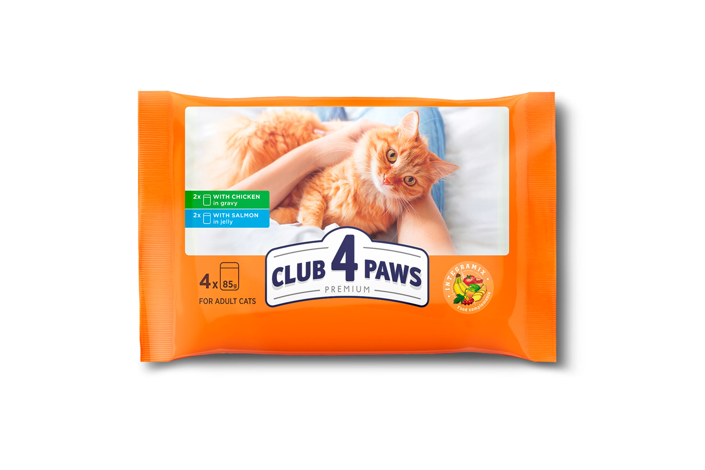 Set CLUB 4 PAWS Premium. Complete canned pet food for cats "With chicken in gravy", "With salmon in jelly" (4 х 0,085), 0,34 kg
