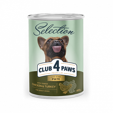 CLUB 4 PAWS Premium. Visavertis konservuotas pašaras suaugusiems šunims „Paštetas su vištiena ir kalakutiena