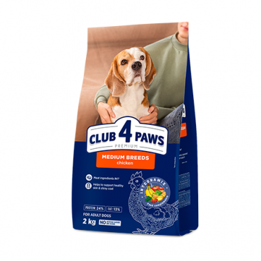 CLUB 4 PAWS PREMIUM VIDUTINIŲ VEISLĖMS. PILNAVERTIS SAUSAS PAŠARAS SUAUGUSIEMS ŠUNIMS